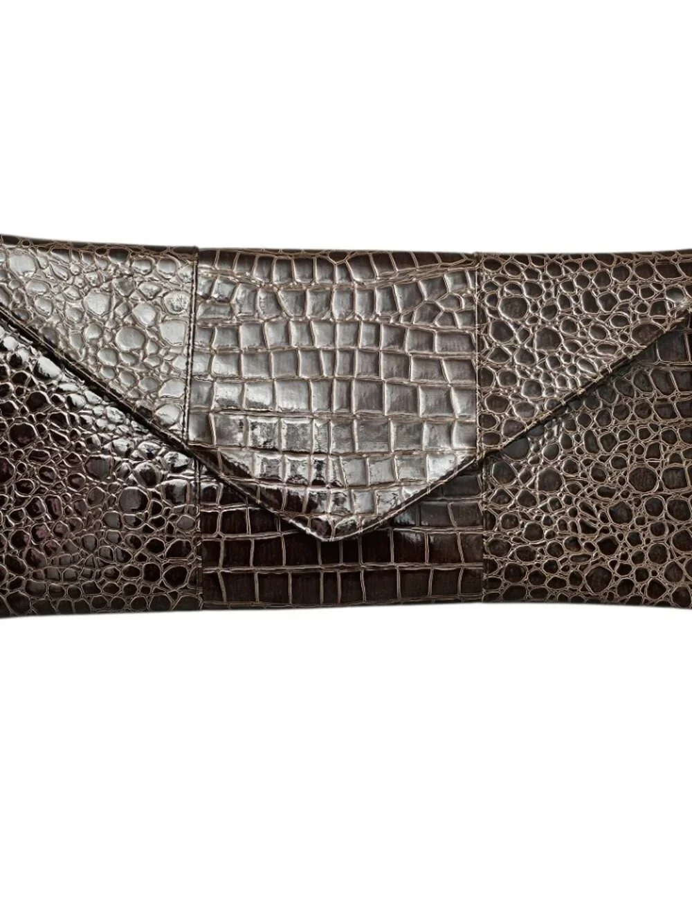 Cato New Envelope Clutch Croc Embossed Vegan Leather Large Brown Shoulder Bag